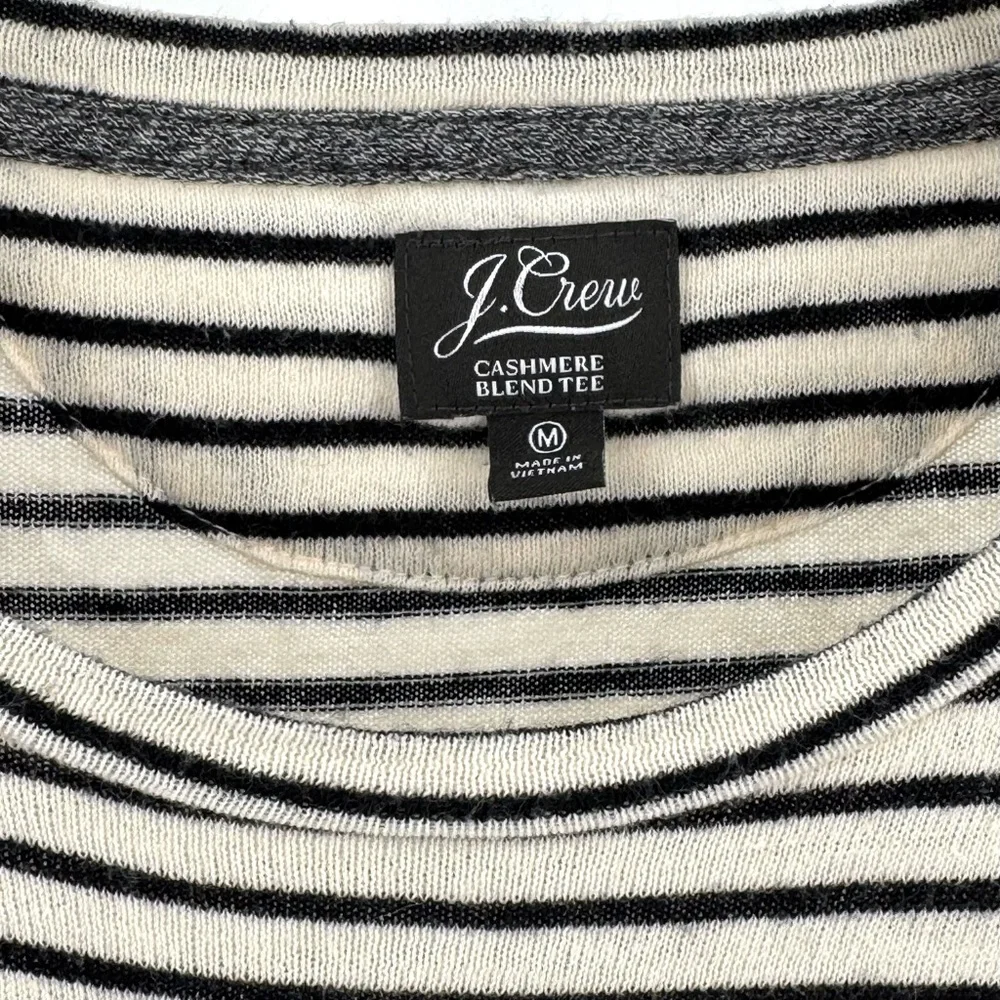 J. Crew Men’s Cotton Cashmere Long Sleeve T-Shirt Cream Black Stripe Size M